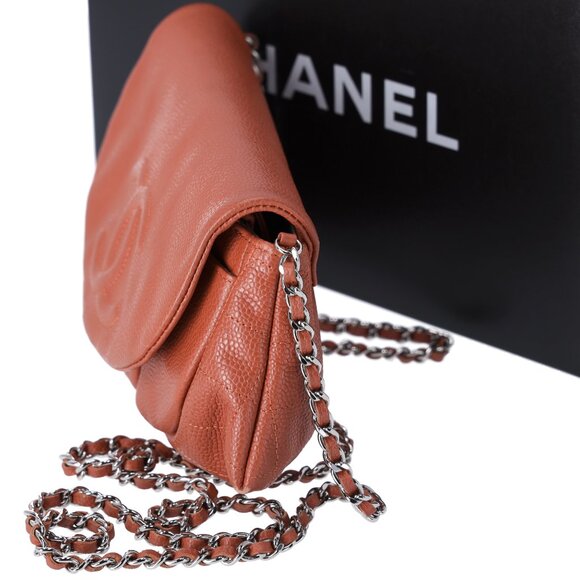 CHANEL Half Moon Flap Crossbody CC Logo Light Brown Caviar Leather - Picture 3 of 8